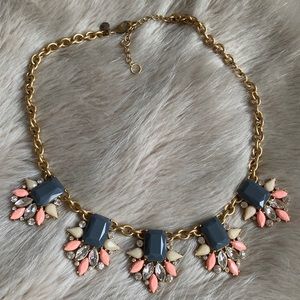 J. Crew Grey & Pink Crystal Statement Necklace